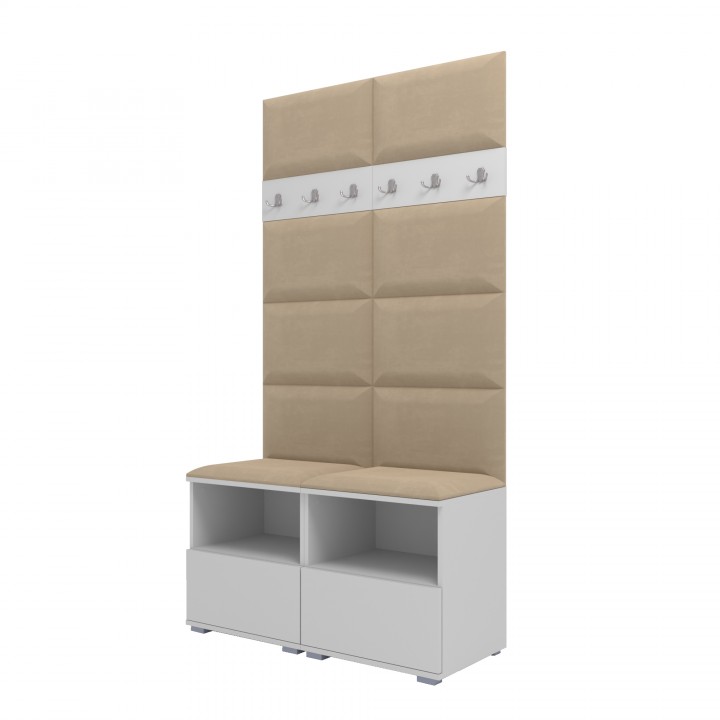 Garderoba do przedpokoju z szafą i panelami tapicerowanymi Lena 3 dąb artisan T-04 beżowa