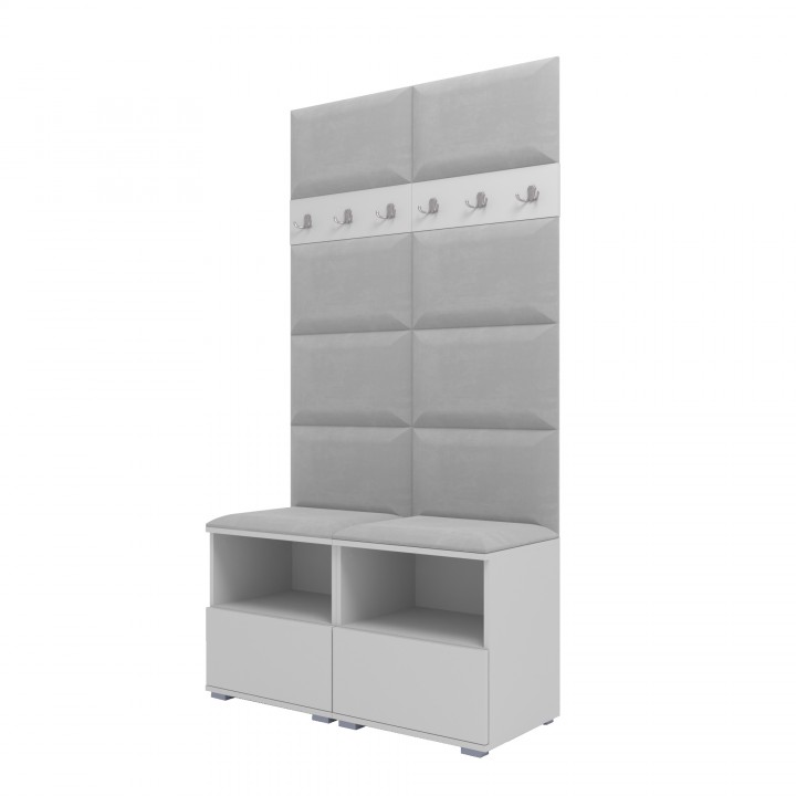 Garderoba do przedpokoju z szafą i panelami tapicerowanymi Lena 3 dąb artisan T-04 beżowa