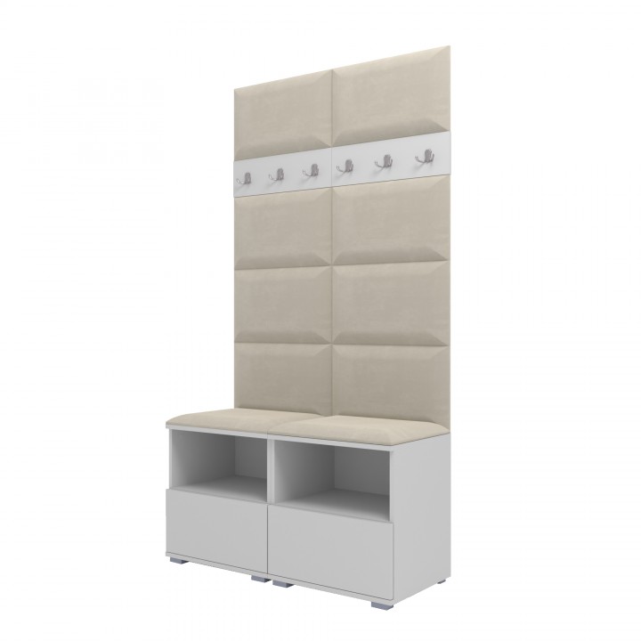 Garderoba do przedpokoju z szafą i panelami tapicerowanymi Lena 3 dąb artisan T-15 szara