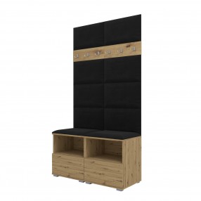 Garderoba do przedpokoju z szafą i panelami tapicerowanymi Lena 3 dąb artisan T-16 czarna