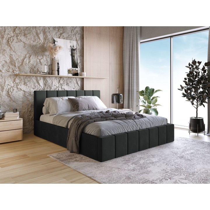 Łóżko tapicerowane z pojemnikiem Paros slim 160x200 R31 czarne