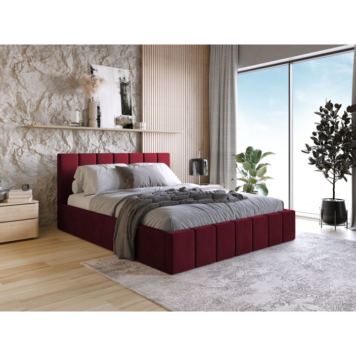 Łóżko tapicerowane z pojemnikiem Paros slim 140x200 R16 bordowe