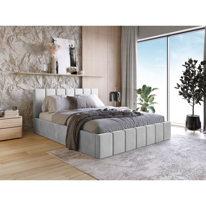 Łóżko tapicerowane z pojemnikiem Paros slim 200x200 R27 szare