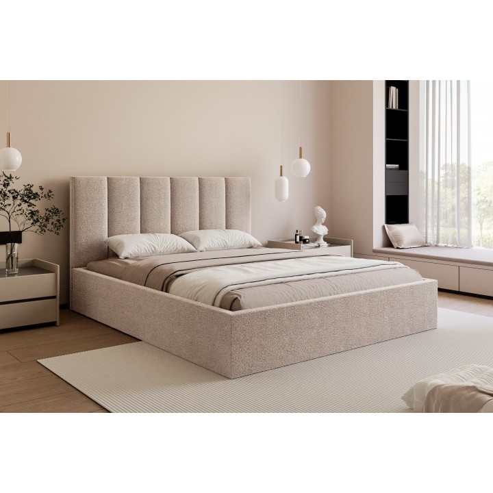 Łóżko tapicerowane z pojemnikiem Paros slim 2 140x200 A03 beżowe