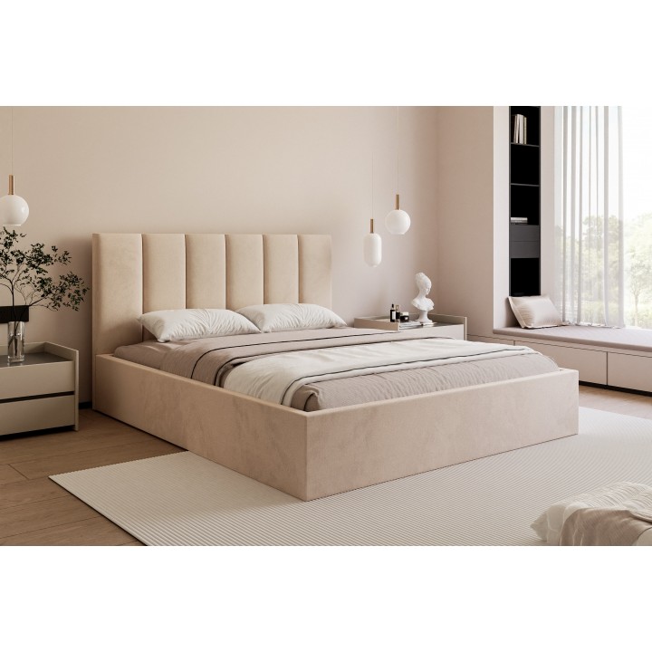 Łóżko tapicerowane z pojemnikiem Paros slim 2 140x200 V02 beżowe