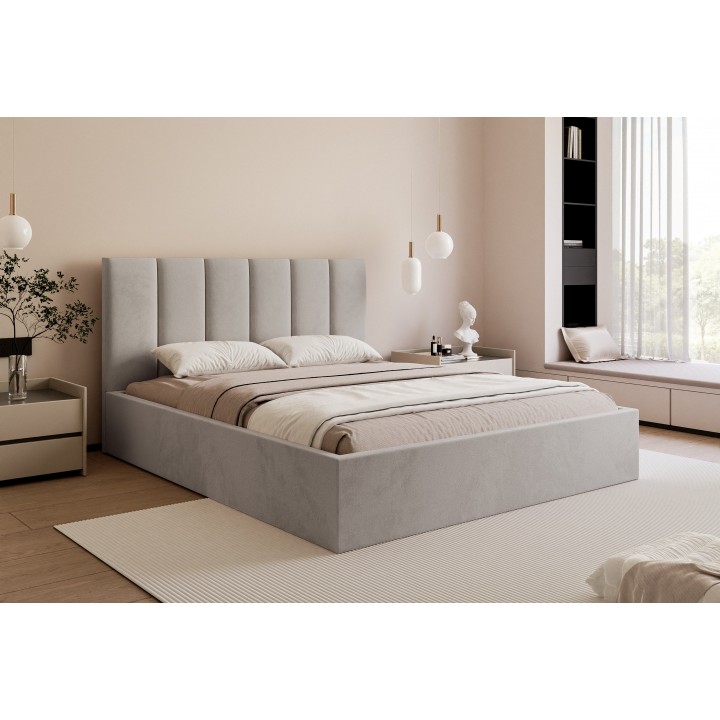 Łóżko tapicerowane z pojemnikiem Paros slim 2 180x200 V15 jasnoszare