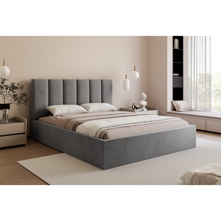Łóżko tapicerowane z pojemnikiem Paros slim 2 140x200 V18 ciemnoszare