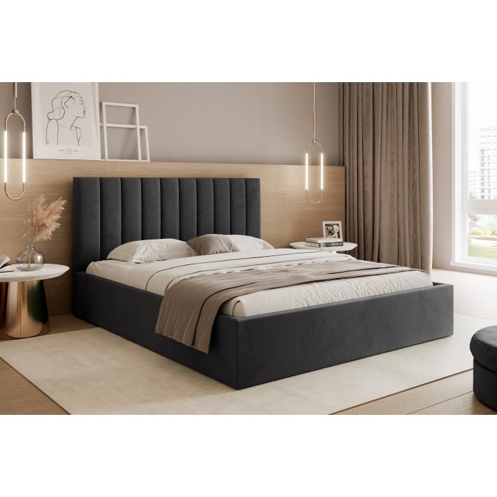 Łóżko tapicerowane z pojemnikiem Paros slim 3 200x200 V20 czarne