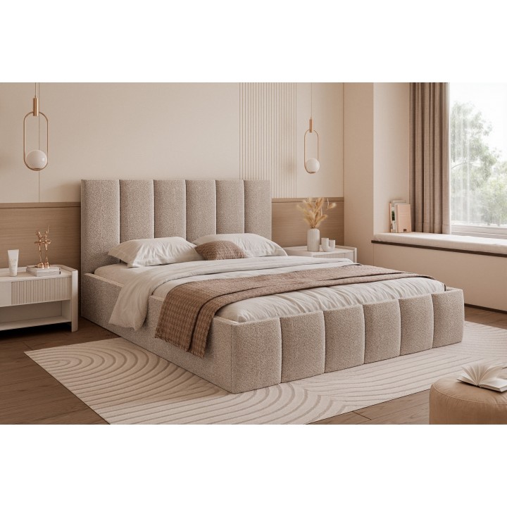 Łóżko tapicerowane z pojemnikiem Paros slim 5 200x200 A03 beżowe