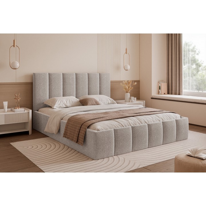 Łóżko tapicerowane z pojemnikiem Paros slim 5 200x200 A05 szare