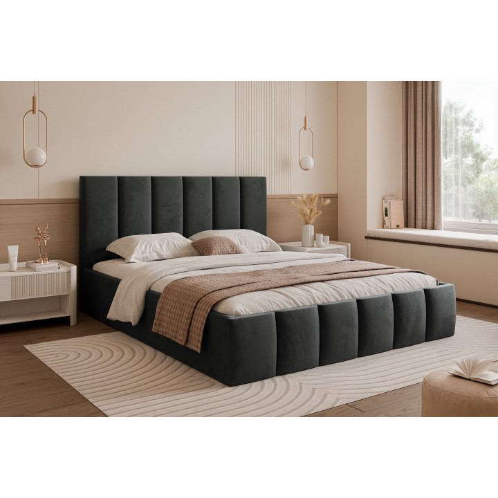 Łóżko tapicerowane z pojemnikiem Paros slim 5 140x200 V20 czarne