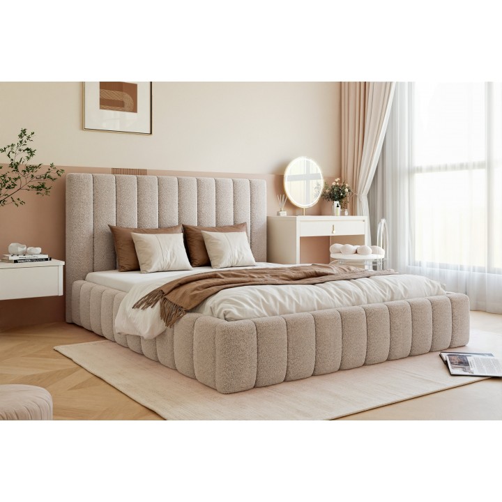 Łóżko tapicerowane z pojemnikiem Paros slim 6 140x200 A03 beżowe