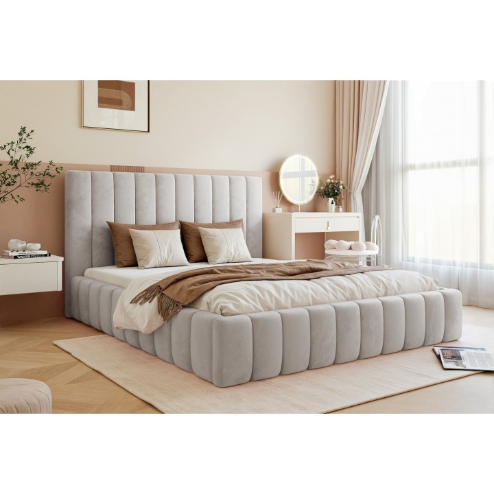 Łóżko tapicerowane z pojemnikiem Paros slim 6 200x200 V15 jasnoszare