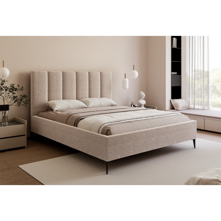 Łóżko tapicerowane z pojemnikiem Paros slim 2 200x200 A03 beżowe wysokie nogi