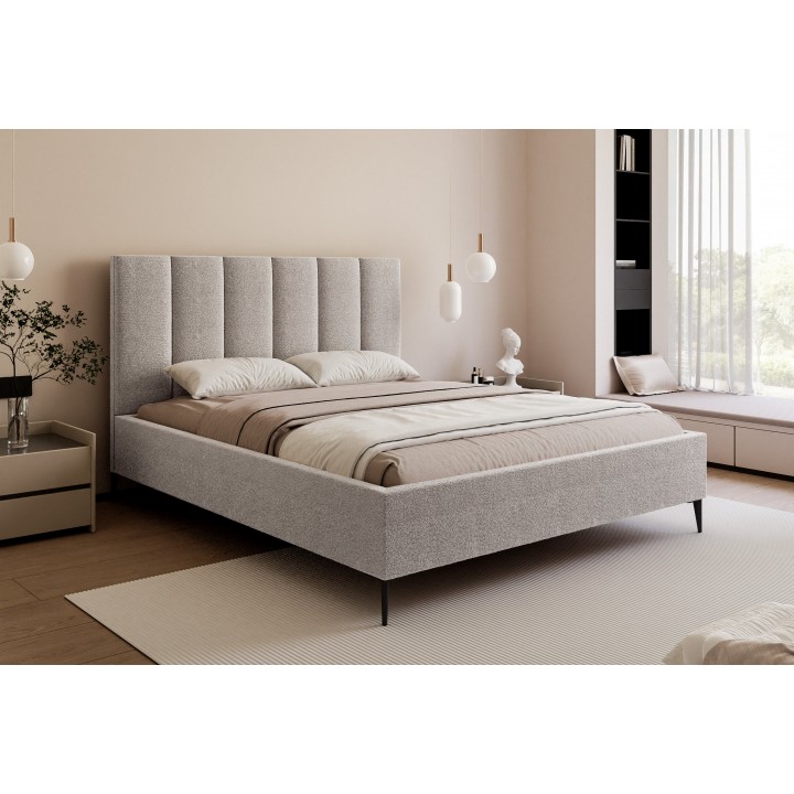 Łóżko tapicerowane z pojemnikiem Paros slim 2 160x200 A05 szare wysokie nogi