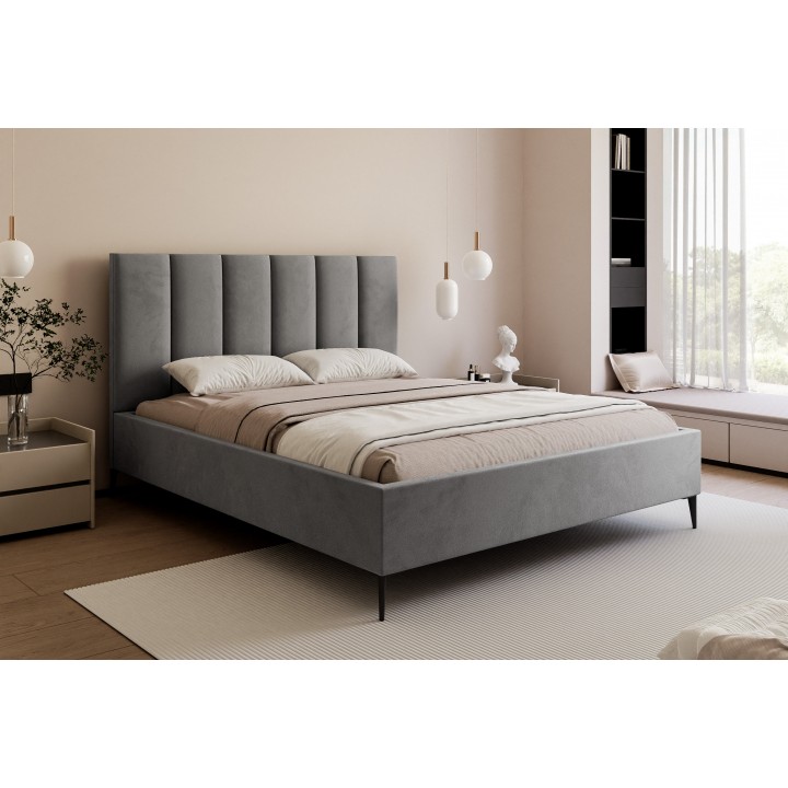 Łóżko tapicerowane z pojemnikiem Paros slim 2 120x200 V18 ciemnoszare wysokie nogi