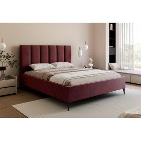 Łóżko tapicerowane z pojemnikiem Paros slim 2 200x200 V32 bordowe wysokie nogi
