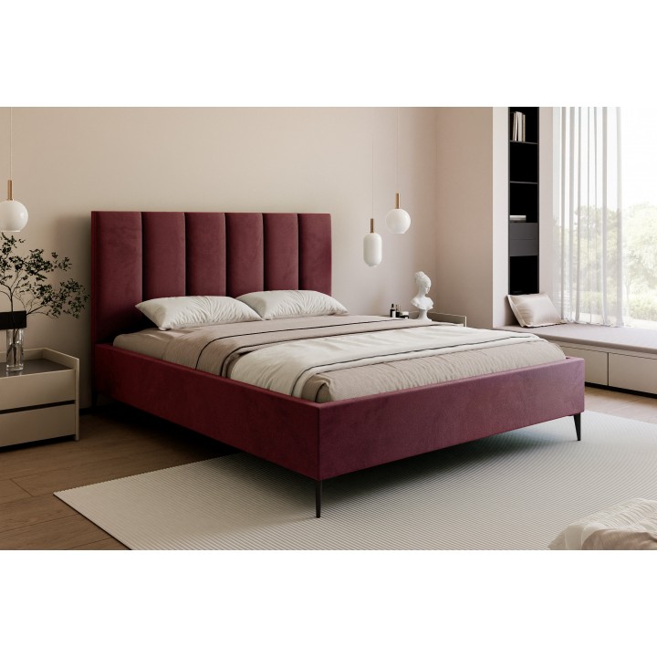 Łóżko tapicerowane z pojemnikiem Paros slim 2 200x200 V32 bordowe wysokie nogi