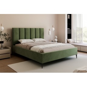 Łóżko tapicerowane z pojemnikiem Paros slim 2 200x200 V35 oliwkowe wysokie nogi
