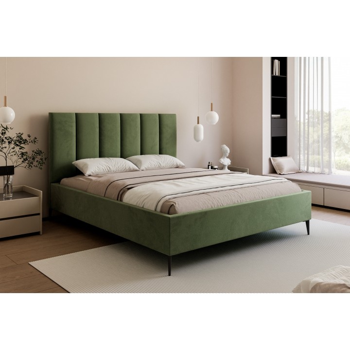 Łóżko tapicerowane z pojemnikiem Paros slim 2 200x200 V35 oliwkowe wysokie nogi