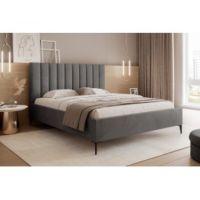 Łóżko tapicerowane z pojemnikiem Paros slim 3 200x200 V18 ciemnoszare beżowe wysokie nogi
