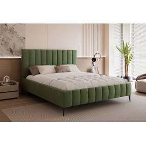 Łóżko tapicerowane z pojemnikiem Paros slim 4 140x200 V35 oliwkowe wysokie nogi
