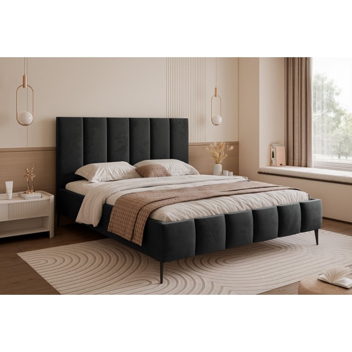 Łóżko tapicerowane z pojemnikiem Paros slim 5 120x200 V20 czarne wysokie nogi