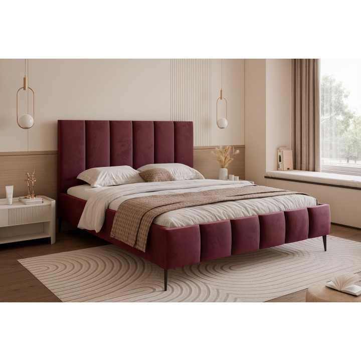 Łóżko tapicerowane z pojemnikiem Paros slim 5 120x200 V32 bordowe wysokie nogi