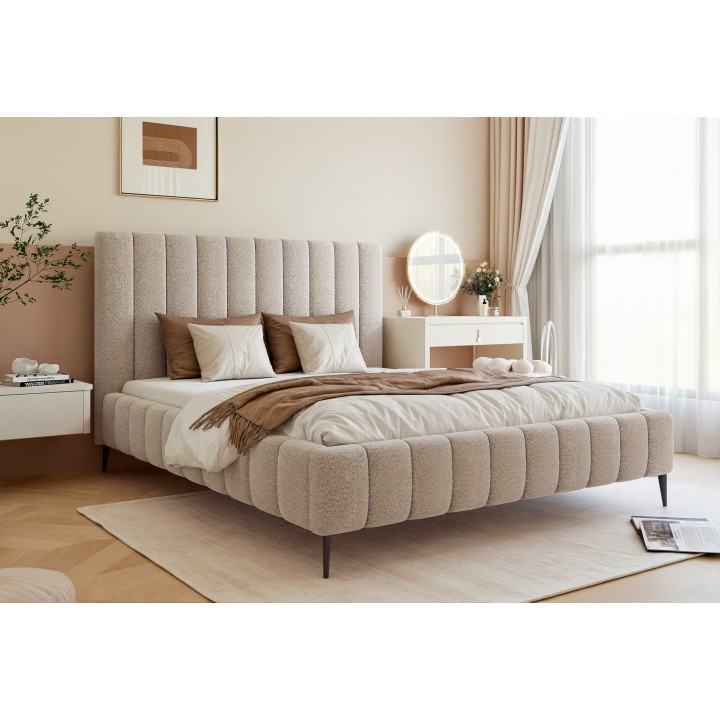 Łóżko tapicerowane z pojemnikiem Paros slim 6 200x200 A03 beżowe wysokie nogi