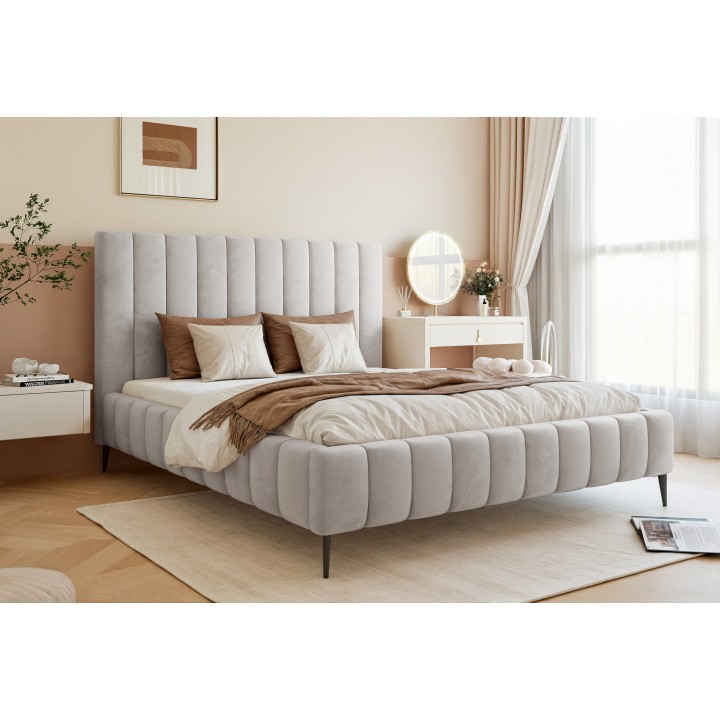 Łóżko tapicerowane z pojemnikiem Paros slim 6 200x200 V15 jasnoszare wysokie nogi