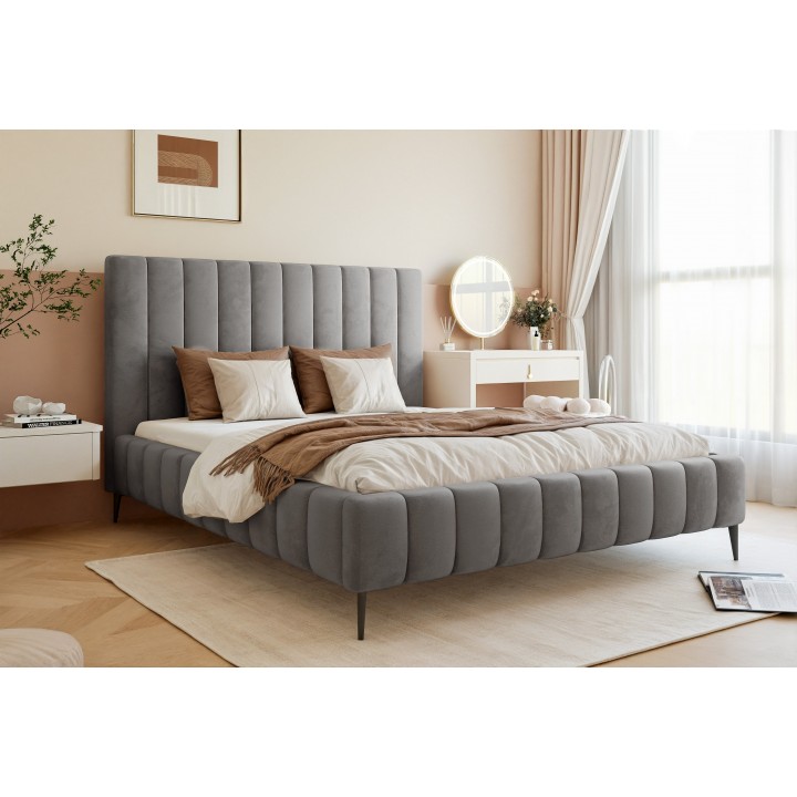 Łóżko tapicerowane z pojemnikiem Paros slim 6 200x200 V18 ciemnoszare wysokie nogi