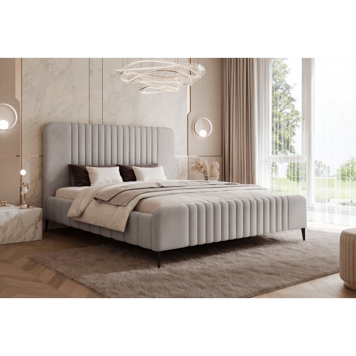 Łóżko tapicerowane z pojemnikiem Paros slim 7 140x200 202.18 jasnoszare wysokie nogi