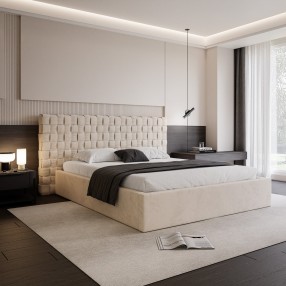Łóżko tapicerowane z pojemnikiem Amanpulo PREMIUM R02 beżowe 180x200