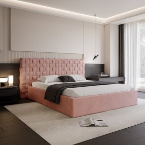 Łóżko tapicerowane z pojemnikiem Amanpulo PREMIUM R14 różowe 140x200