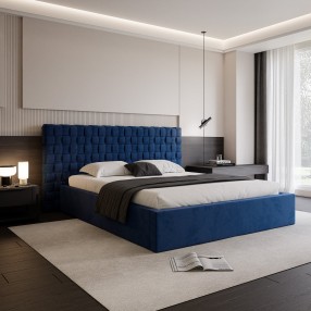 Łóżko tapicerowane z pojemnikiem Amanpulo PREMIUM R22 granatowe 140x200