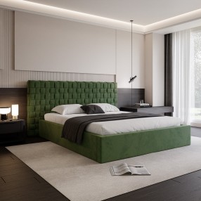 Łóżko tapicerowane z pojemnikiem Amanpulo PREMIUM R51 khaki 140x200
