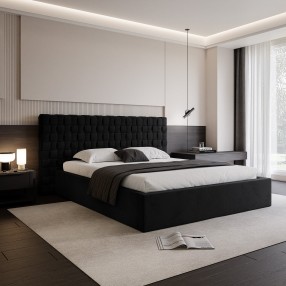 Łóżko tapicerowane z pojemnikiem Amanpulo PREMIUM R31czarne 140x200