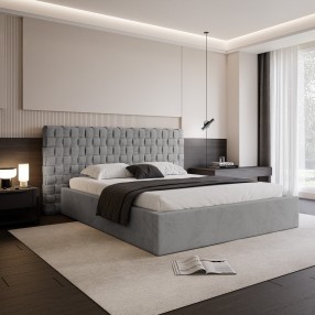 Łóżko tapicerowane z pojemnikiem Amanpulo PREMIUM R27 szare 140x200