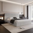 Łóżko tapicerowane z pojemnikiem Amanpulo PREMIUM R26 jasnoszare 140x200