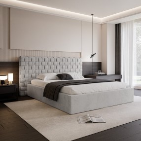Łóżko tapicerowane z pojemnikiem Amanpulo PREMIUM R26 jasnoszare 200x200