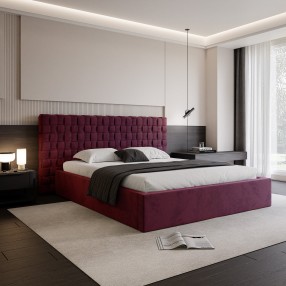 Łóżko tapicerowane z pojemnikiem Amanpulo PREMIUM R16 bordowe 180x200