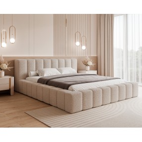 Łóżko tapicerowane z pojemnikiem Makira 140x200 A03 beżowe