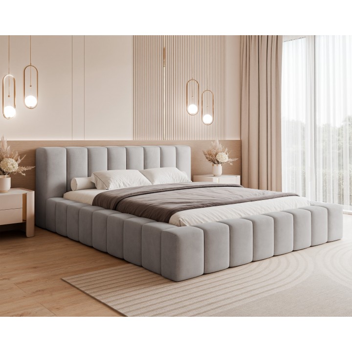 Łóżko tapicerowane z pojemnikiem Makira 160x200 R27 szare