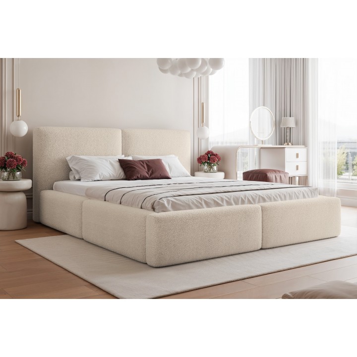 Łóżko tapicerowane z pojemnikiem Otto 200x200 boucle beżowe
