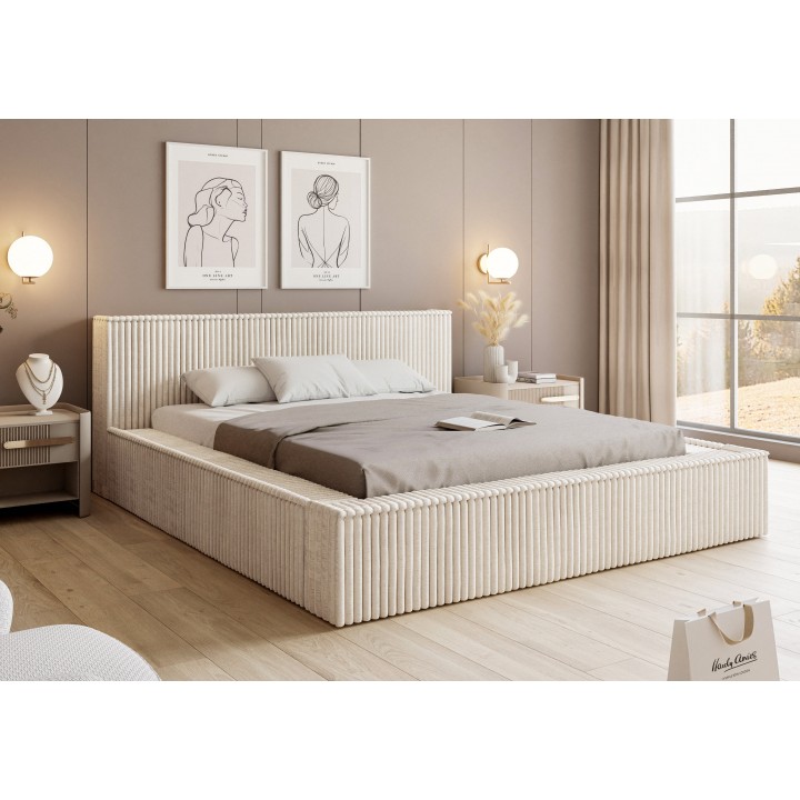 Łóżko tapicerowane z pojemnikiem Tufalo 140x200 Tilia 01 beżowe