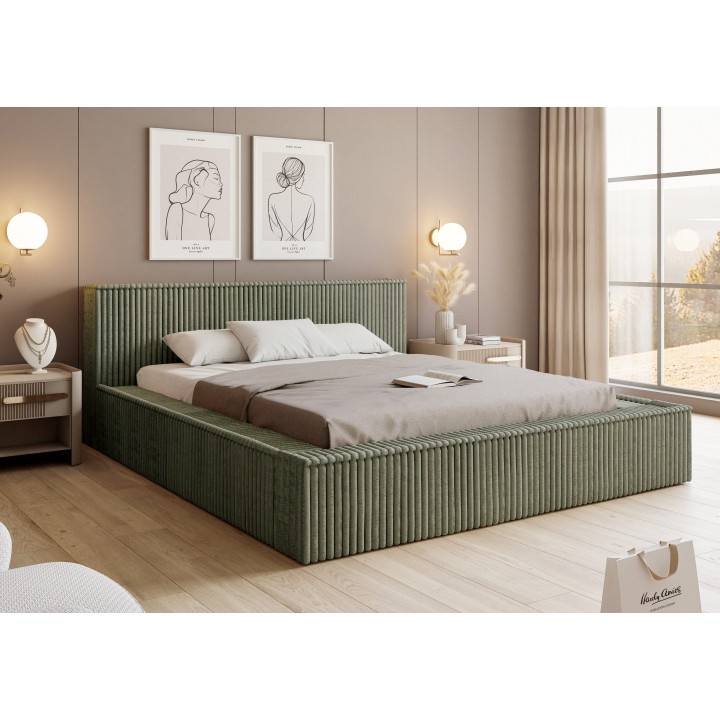 Łóżko tapicerowane z pojemnikiem Tufalo 160x200 Tilia 37 khaki