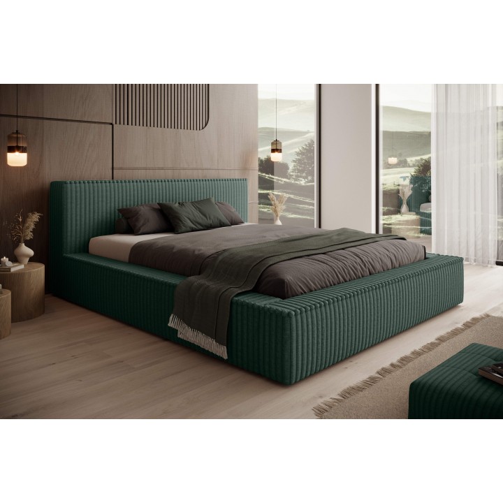 Łóżko tapicerowane z pojemnikiem Tufalo 160x200 Tilia 39 zielone