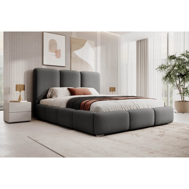 Łóżko tapicerowane z pojemnikiem Vergris 140x200 R37 szare