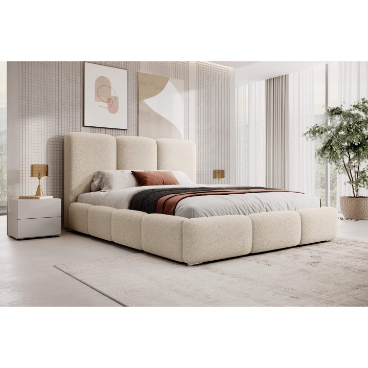 Łóżko tapicerowane z pojemnikiem Vergris 160x200 boucle beżowe
