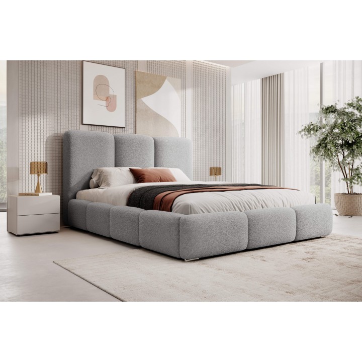 Łóżko tapicerowane z pojemnikiem Vergris 160x200 boucle szare